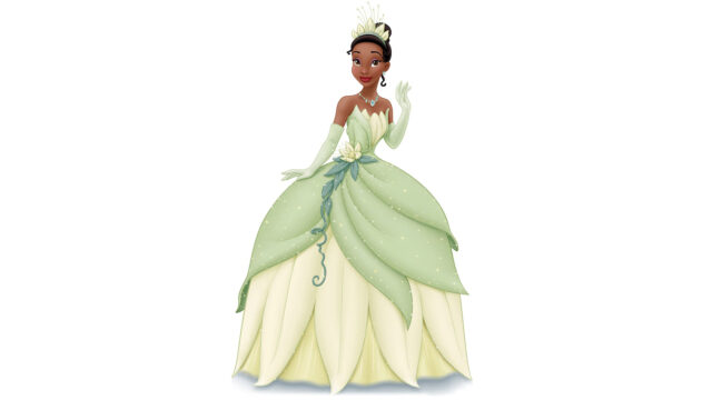 Tiana The Princess And The Frog Elegant Green Dress Wallpaper Illustration