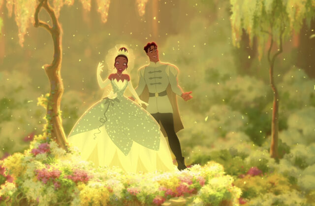 Tiana and Prince Naveen Magical Forest Scene from The Princess and the Frog Wallpapers
