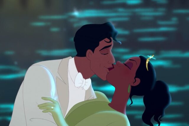 Tiana and Prince Naveen Romantic Kiss Scene The Princess and the Frog Wallpaper