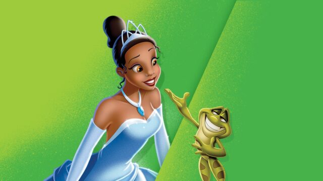 Tiana and the Frog Animated Movie Characters on Green Background Wallpaper