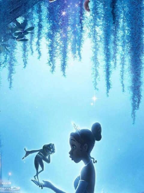 Tiana and the Frog Magical Moment Under Mystic Blue Lights Wallpaper