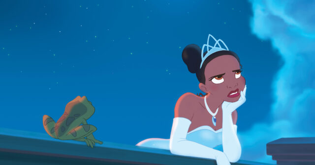 Tiana and the frog thoughtful night sky scene wallpaper from The Princess and the Frog
