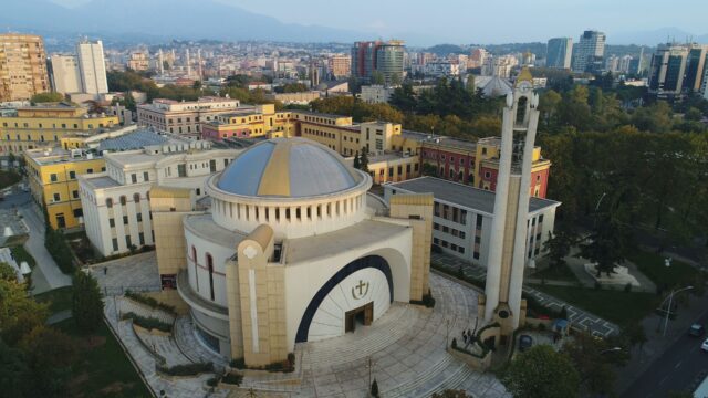 Tirana Albania Mosque Aerial View Cityscape Wallpaper