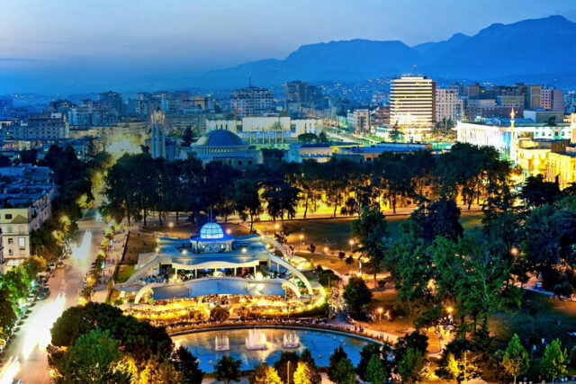 Tirana Albania Night Skyline View Wallpaper