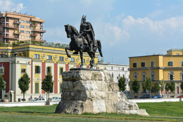 Tirana Albania Scenic Wallpaper Skanderbeg Square Statue