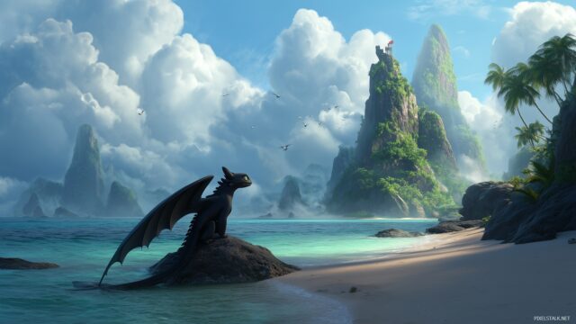 Toothless Desktop Wallpaper High Resolution, Toothless Exploring A Mystical Island Filled With Hidden Treasures, Ideal For High Resolution Setups
