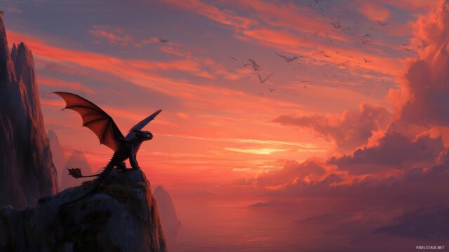 Toothless HD Wallpaper, A Breathtaking View Of Toothless Perched On A Cliff, Gazing At A Sunset, Perfect For A Vibrant Desktop Display