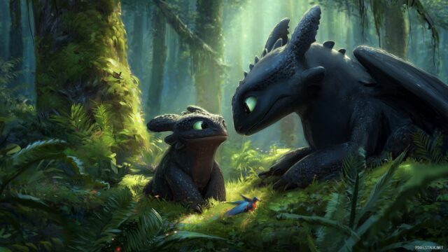 Toothless High Definition Wallpaper, Toothless And Hiccup Sharing A Moment Of Friendship In A Beautifully Illustrated Forest Setting, Ideal For HD Use