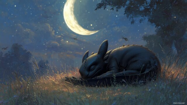 Toothless High Resolution Desktop Wallpaper, An Enchanting Scene Featuring Toothless Curled Up Peacefully Under The Moonlight, Ideal For A Desktop