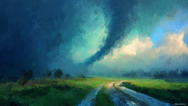 Tornado art wallpapers, an impressionist style painting capturing the essence of a tornado.