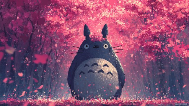 Totoro Background HD, Totoro Surrounded By Falling Cherry Blossoms, Creating A Stunning HD Background