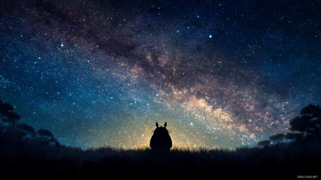 Totoro Desktop Background HD, A Magical Night Sky With Totoro Gazing At Stars, Captivating As An HD Desktop Background