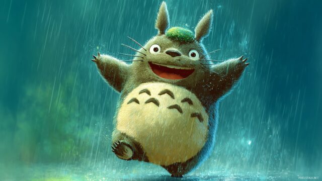 Totoro HD Background Free Download, Totoro Joyfully Dancing In The Rain, Perfect For Free Download As An HD Background