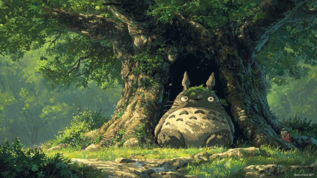 Totoro High Resolution Desktop Background, Totoro Resting Under A Giant Tree With Soft Sunlight Filtering Through Leaves, Suitable For High Resolution Desktops