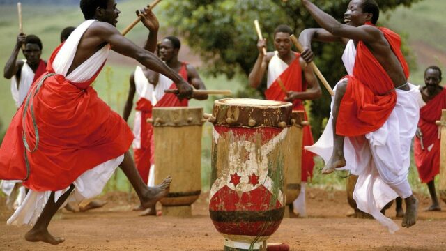 Traditional Drummers Of Burundi In Colorful Dance Performance