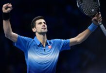 Triumphant Novak Djokovic Celebrating Victory Wallpaper