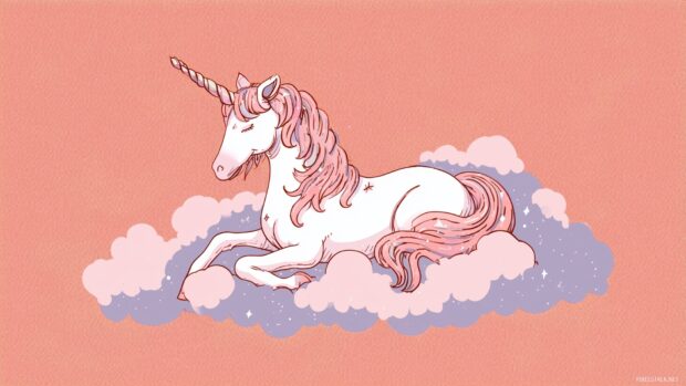 Unicorn illustrations for screens, A delightful of a unicorn with sparkling details resting on a fluffy cloud.