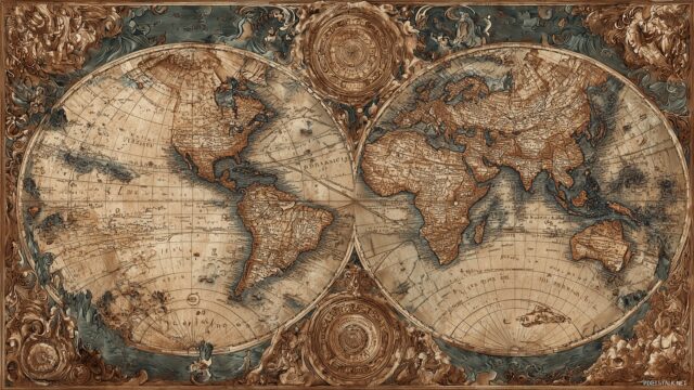 Unique HD Wallpaper For Mac, An Artistic Representation Of A Vintage World Map With Intricate Details And Earthy Tones
