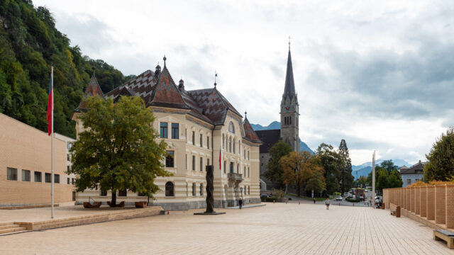 Vaduz Cityscape Scenic View Of Historic Architecture And Church