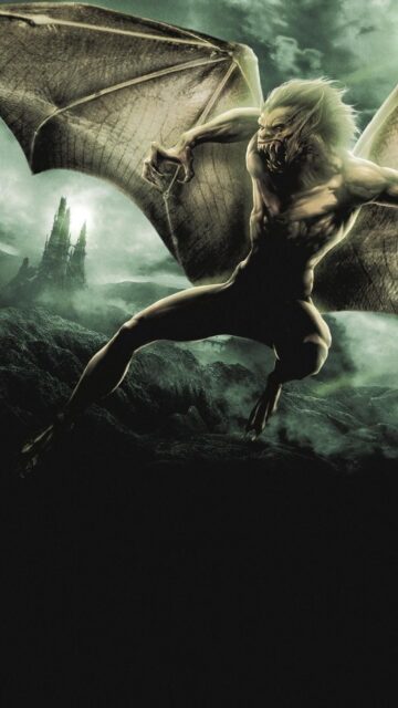 Van Helsing Creature Flying In Dark Landscape Wallpaper