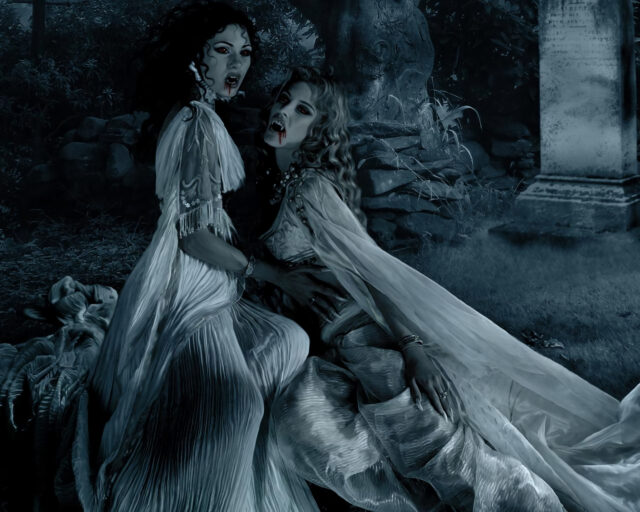 Van Helsing Vampires In A Moonlit Cemetery Scene