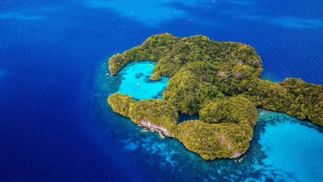 Vibrant Aerial View Of Island Lagoon In Palau Wallpaper