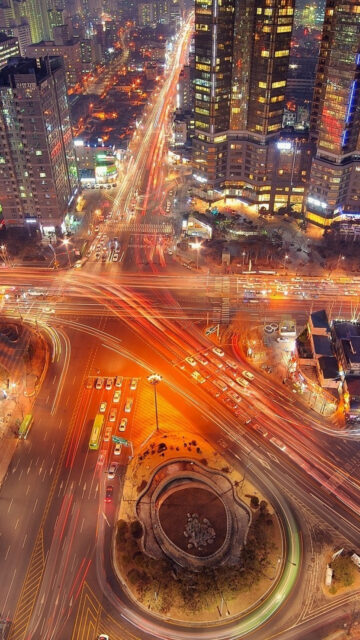 Vibrant Night Traffic in South Korea Cityscape Wallpaper