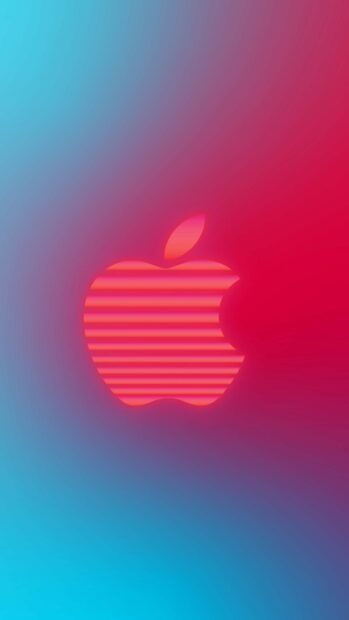 A glowing apple logo with horizontal stripes is centered on a colorful gradient background, 4K Phone Wallpaper