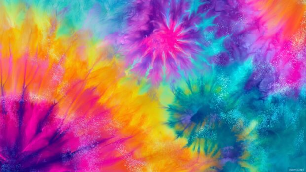 Vibrant tie dye backgrounds, mesmerizing bursts of colors swirling together in delightful patterns, perfect as a vibrant desktop wallpaper.