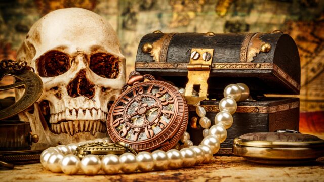 Vintage Jewelry Box With Skull And Treasures Wallpaper