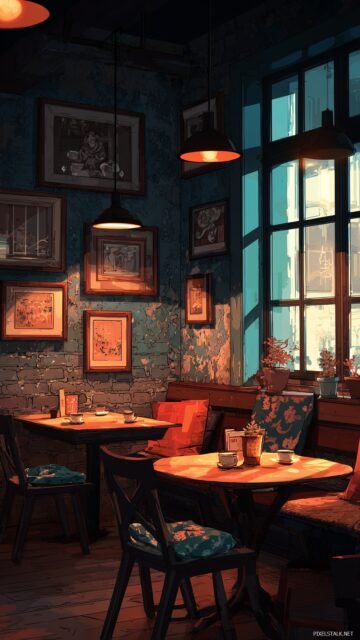 Wallpaper For Cell Phone, A Cozy Coffee Shop Scene With Warm Lighting And Inviting Decor Creating A Homely Phone Wallpaper