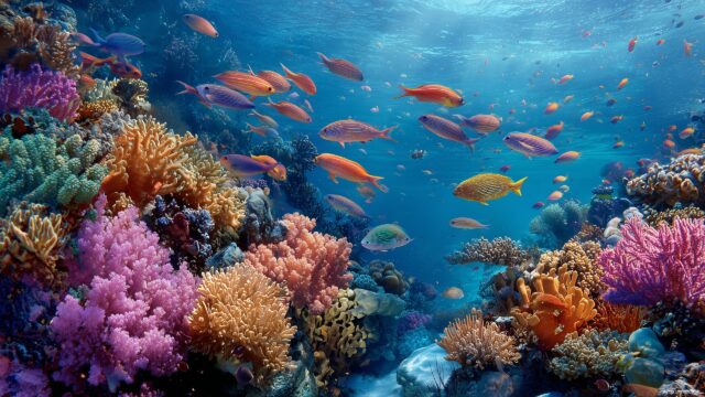 Wildlife Images Wallpaper HD For Mac, Colorful Underwater Scene With Coral Reefs And Exotic Fish Swimming Gracefully