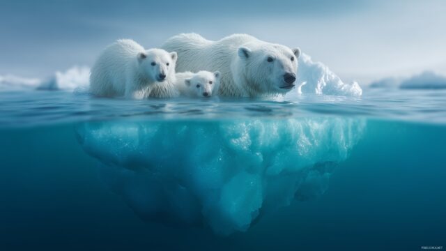 Wildlife Images Wallpaper High Definition, A Polar Bear Mother And Her Cubs Playing On A Floating Iceberg In The Arctic