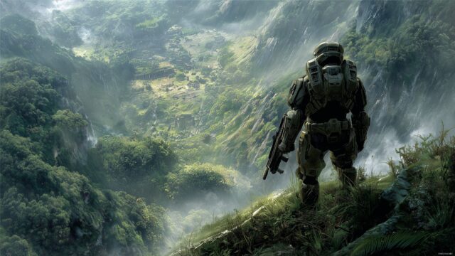 Halo Reach Wallpaper High Resolution, A High Resolution Artwork Featuring Master Chief In Action, Set Against A Breathtaking Backdrop From The Halo Reach Storyline
