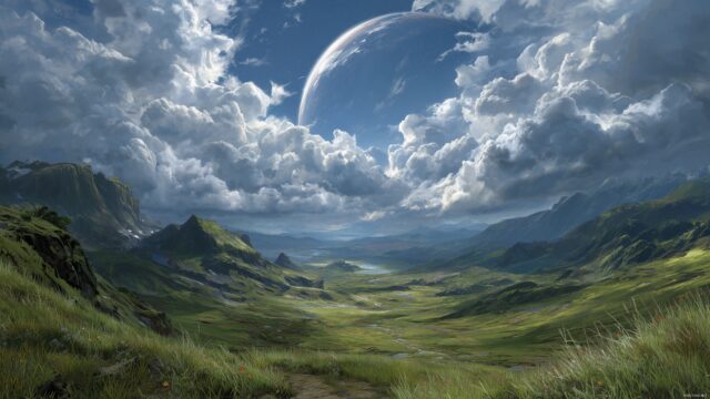 Halo Reach Wallpaper Landscape, An Immersive Landscape Scene From Halo Reach, Combining Vast Alien Terrains And Dynamic Sky Elements, Appealing To Landscape Lovers