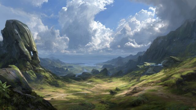 Halo Reach Wallpaper Ultra Wide, An Expansive View Of A Halo Reach Environment, Showcasing Lush Terrain And Advanced Technology, Perfect For Ultrawide Screens
