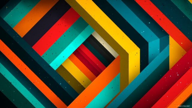 laptop HD wallpaper with geometric patterns, angled lines and bold colors forming a three dimensional illusion.