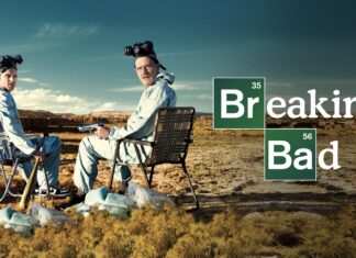 Aaron Paul is sitting outdoors with another man in a desert setting, 4K Desktop Wallpaper