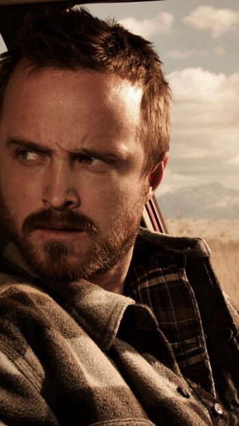 Aaron Paul shows an intense and thoughtful expression in this scene, 2K Phone Wallpaper
