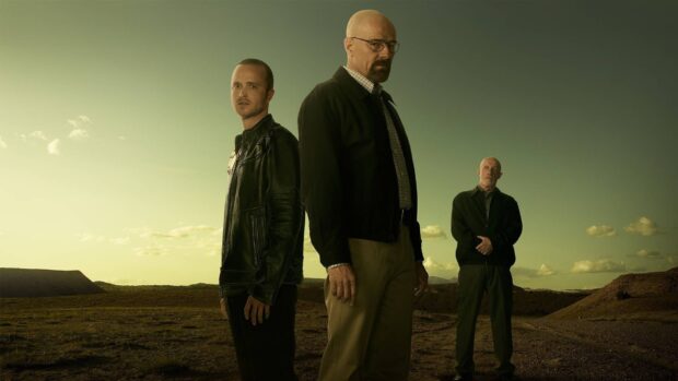 Aaron Paul stands with two other men in a desert setting, HD Desktop Wallpaper