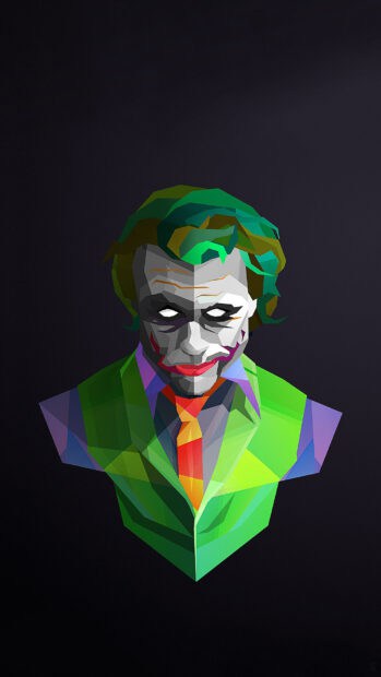 A colorful geometric portrait of the Joker character created in the style of Justin Maller Wallpapers, HD Phone Wallpaper