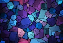 A colorful arrangement of blue and purple cubes creates an abstract design featuring cube wallpapers, 2K Desktop Wallpaper