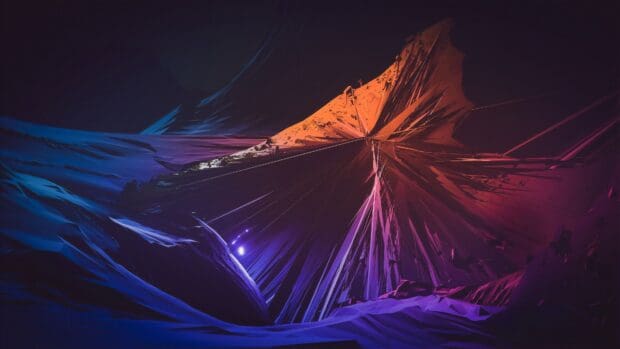 This backdrop wallpapers features vibrant blue and orange tones in a dynamic composition, 4K Desktop Wallpaper
