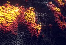 Abstract digital art with glowing cubes forming vibrant shapes in dark space, 4K Desktop Wallpaper