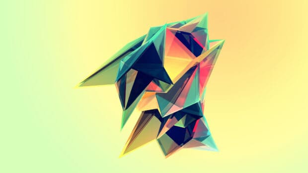 A colorful abstract geometric facets structure shining against a soft pastel background, 2K Desktop Wallpaper