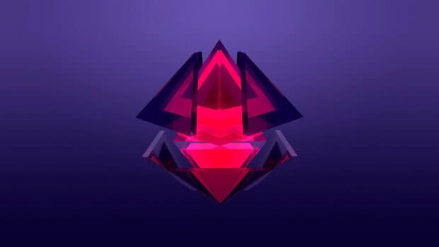Abstract red geometric facets glowing in dark purple backdrop, 4K Desktop Wallpaper