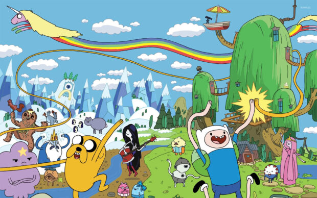 Adventure Time Tv Series Wallpapers feature vibrant characters from the show in a playful setting, HD Desktop Wallpaper