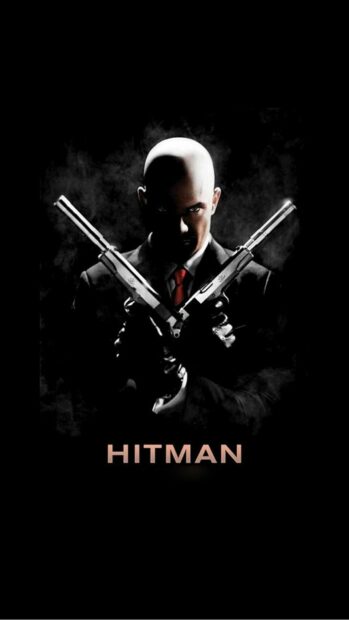 The Hitman game shows a bald agent holding crossed pistols in a dark background, HD Phone Wallpaper