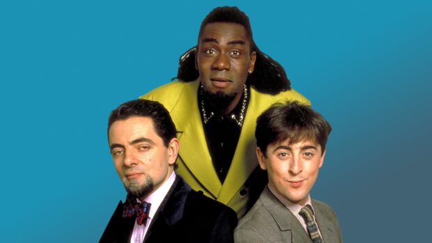 Alan Cumming wallpapers featuring a close up of Alan Cumming and two other men against a blue background, HD Desktop Wallpaper