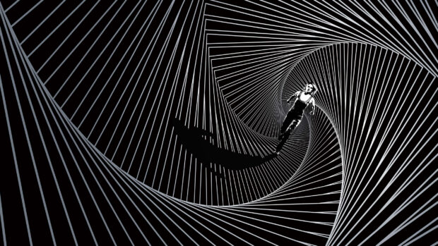 A person is running inside a black and white spiral with bright lines in Allegiant Wallpapers, 2K Desktop Wallpaper